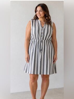 Robert Louis Striped Sleeveless Dress in White and Grey diare XL